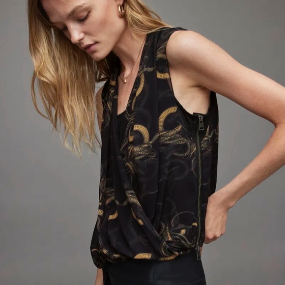 All Saints Women's Abi Drape Sleeveless Top Black - Picture 8 of 12